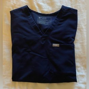 Figs one pocket scrub top, navy blue, size small